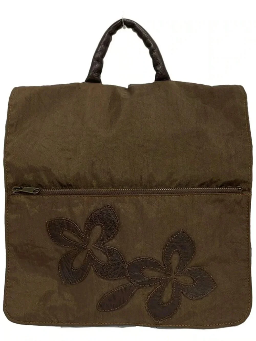 IBIZA Khaki Dark Brown Nylon Leather Backpack